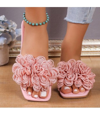 Fashion Flower Flat Slippers For Women