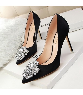 Black High Heels Women Stiletto Professional Leather Shoes Pointed Toe