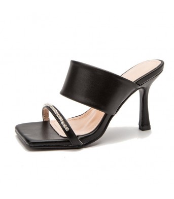 Stiletto High Heels Square Toe Sandals With Rhinestone Outer Wear Sandals And Slippers Women