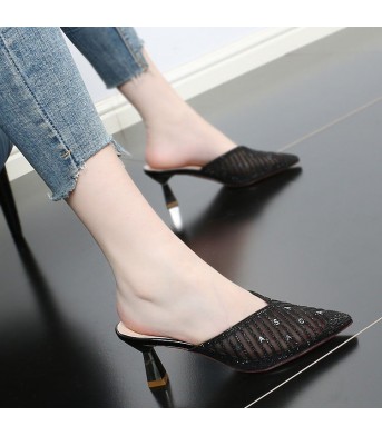 Baotou Half Slippers Women Stiletto Mesh