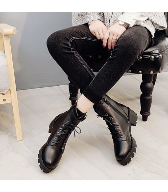 Short boots buckle thick-soled lace-up Martin boots women