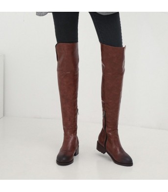 Over Knee Thigh High Boots Women Flat Low Heels Women Shoes Square Heel