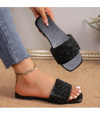Fashion Personality Pearl Flat Slippers Women