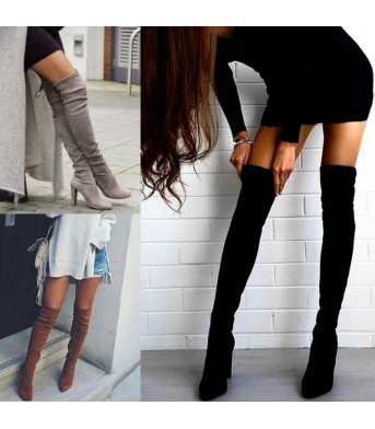 Pointed Toe Chunky Heel Over-the-knee Boots Springy Thigh Boot Women