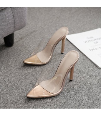 PVC High Heels Pointed Toe Snake Print All Match Sandals And Slippers Women
