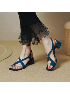 Chunky Heel Cross Strap Toe Ring Sandals Women