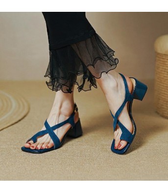 Chunky Heel Cross Strap Toe Ring Sandals Women