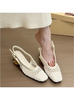 Square Toe Woven Toe Cap Slingback Sandals Women