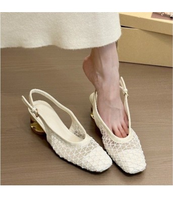 Square Toe Woven Toe Cap Slingback Sandals Women