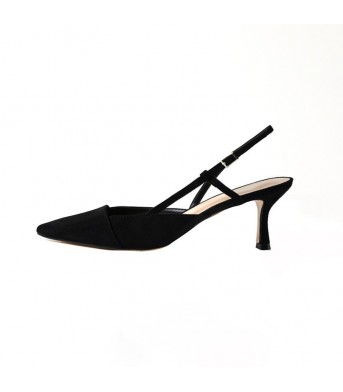 High Heels Women Black Suede Single Shoes With Buckle