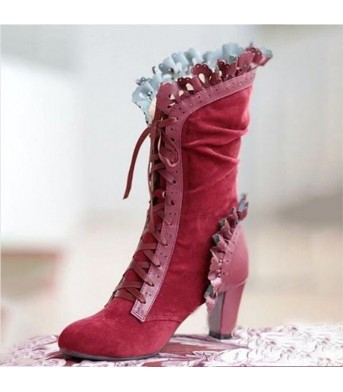 Lace-Up Combat Boot Women Ruffle Design Ethnic Shoes