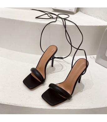 One Word Strap High Heels Square Toe Stiletto Strap Fashion Fashionable Women