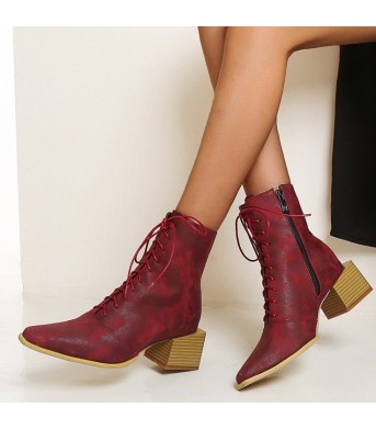 Martin Boots Women Thick Heel Pointed Toe Zipper Short Boots Women